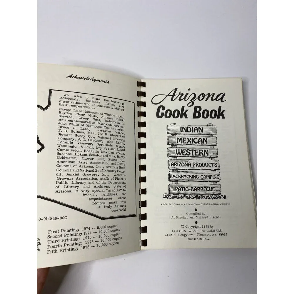 First Edition Arizona Cook Book Indian Mexican Western‎ 5th Print 1978 Vintage